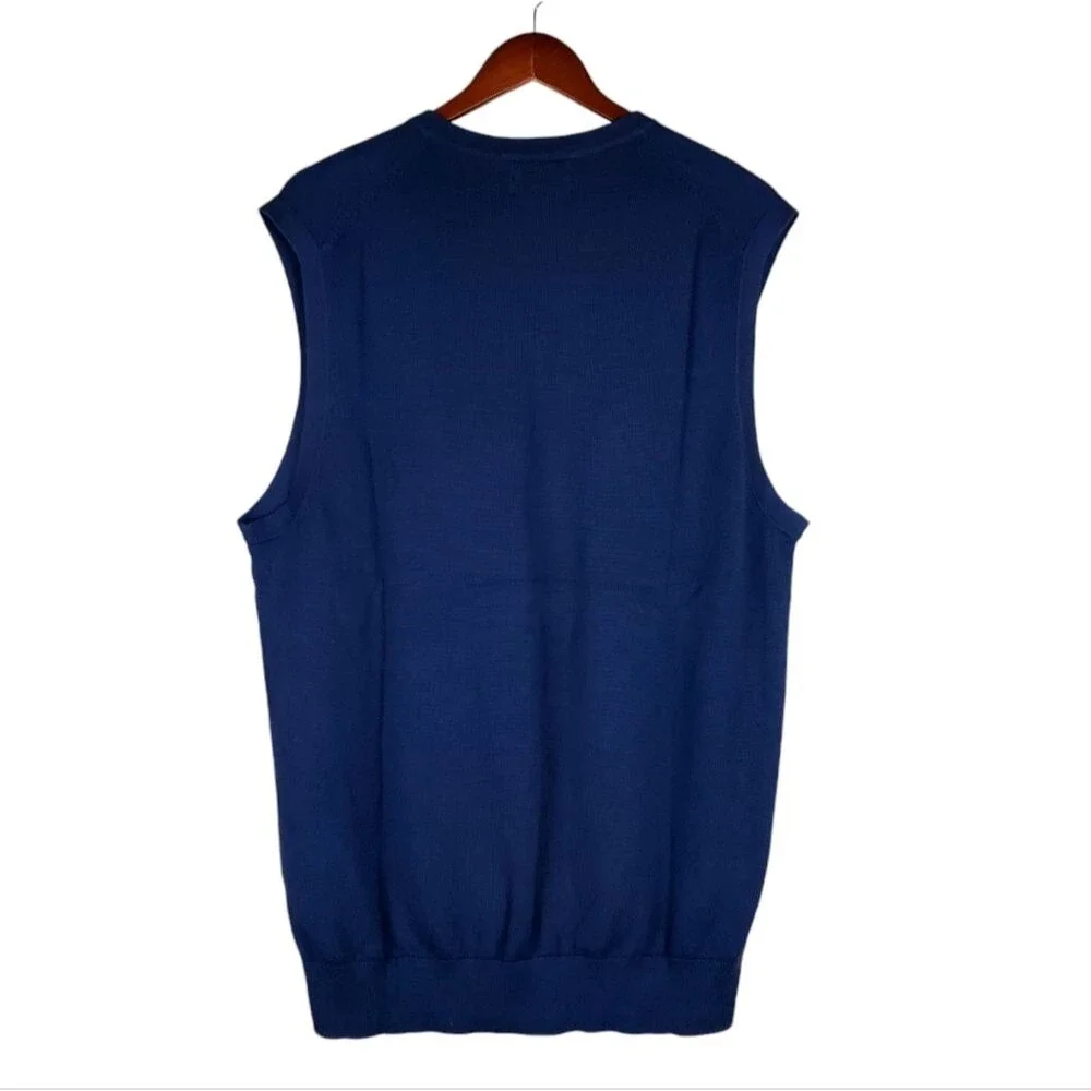 LANDS' END Men’s Navy Supima Cotton Sweater Vest Size L/T - Picture 2 of 5